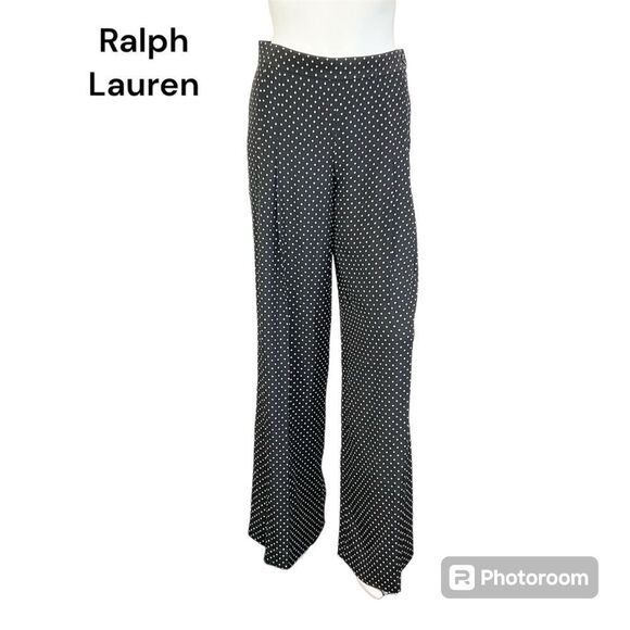 Ralph Lauren Black Label Black White Polka Dots Silk Wide Leg Palazzo Pant 6